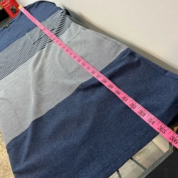 Theory Womens Large Pelloa Engineered Tee T-Shirt Dress Pockets Stripes Navy - Picture 10 of 13